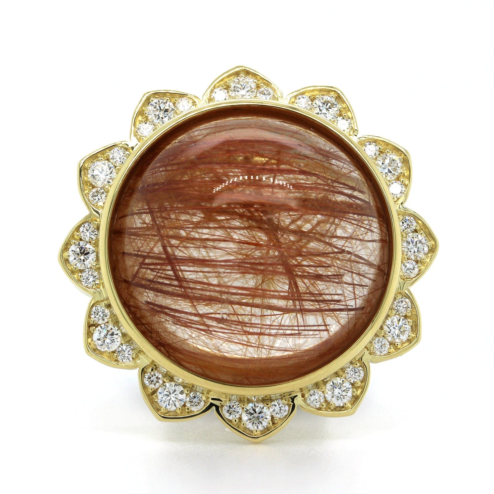 18K Yellow Gold Rutilated Quartz Diamond Flower Ring, 18k yellow gold, Long's Jewelers