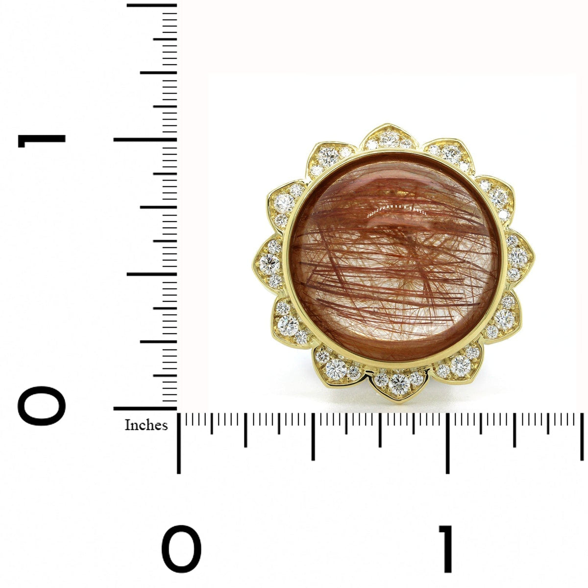 18K Yellow Gold Rutilated Quartz Diamond Flower Ring, 18k yellow gold, Long's Jewelers
