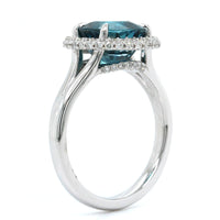 18K White Gold Blue Zircon and Diamond Halo Ring