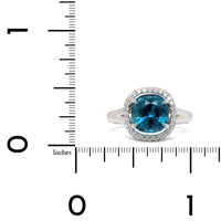18K White Gold Blue Zircon and Diamond Halo Ring