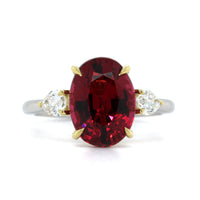 Platinum 3 Stone Oval Spinel Diamond Ring
