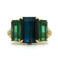 Suzy Landa 18K Yellow Gold Emerald Cut Tourmaline 3 Stone Ring