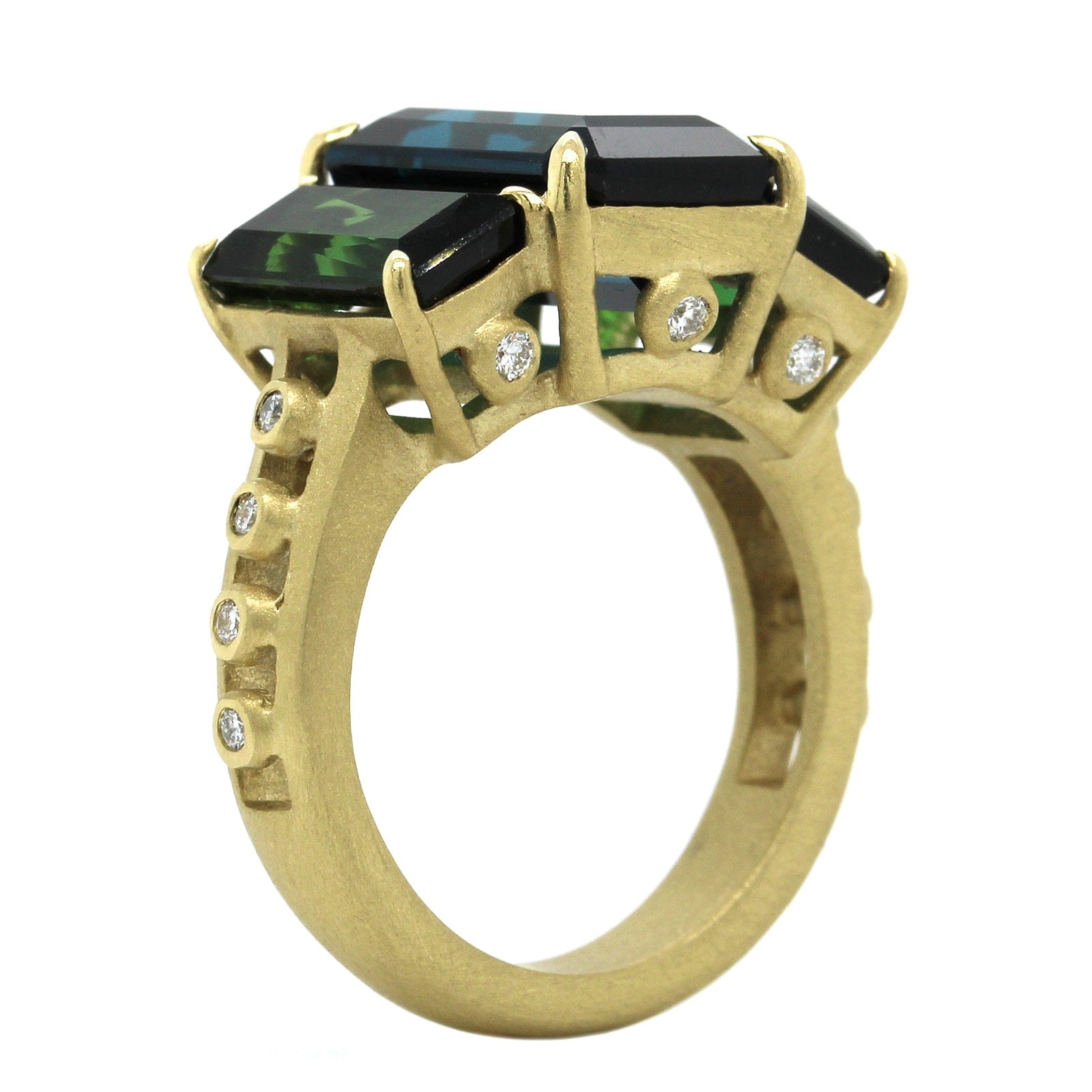 Suzy Landa 18K Yellow Gold Emerald Cut Tourmaline 3 Stone Ring