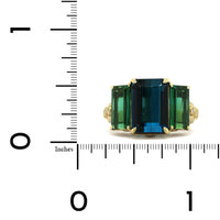 Suzy Landa 18K Yellow Gold Emerald Cut Tourmaline 3 Stone Ring