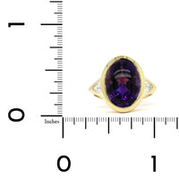 18K Yellow Gold Oval Cabochon Amethyst 3 Stone Ring