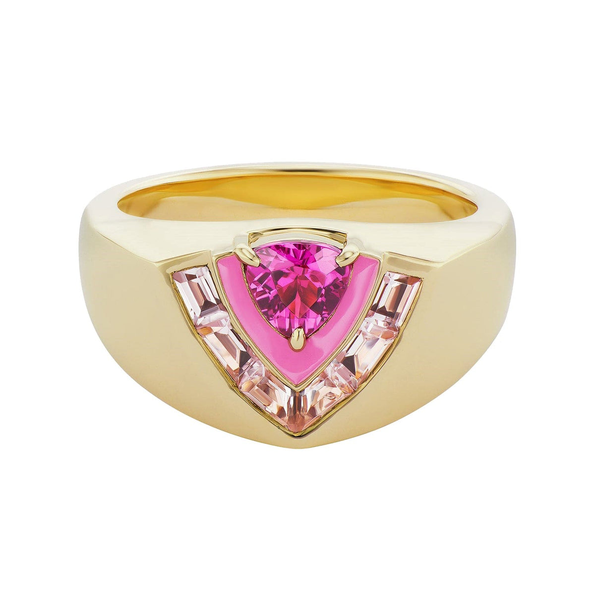 Emily P. Wheeler 18K Yellow Gold Tiered Pink Tourmaline and Morganite Signet Ring