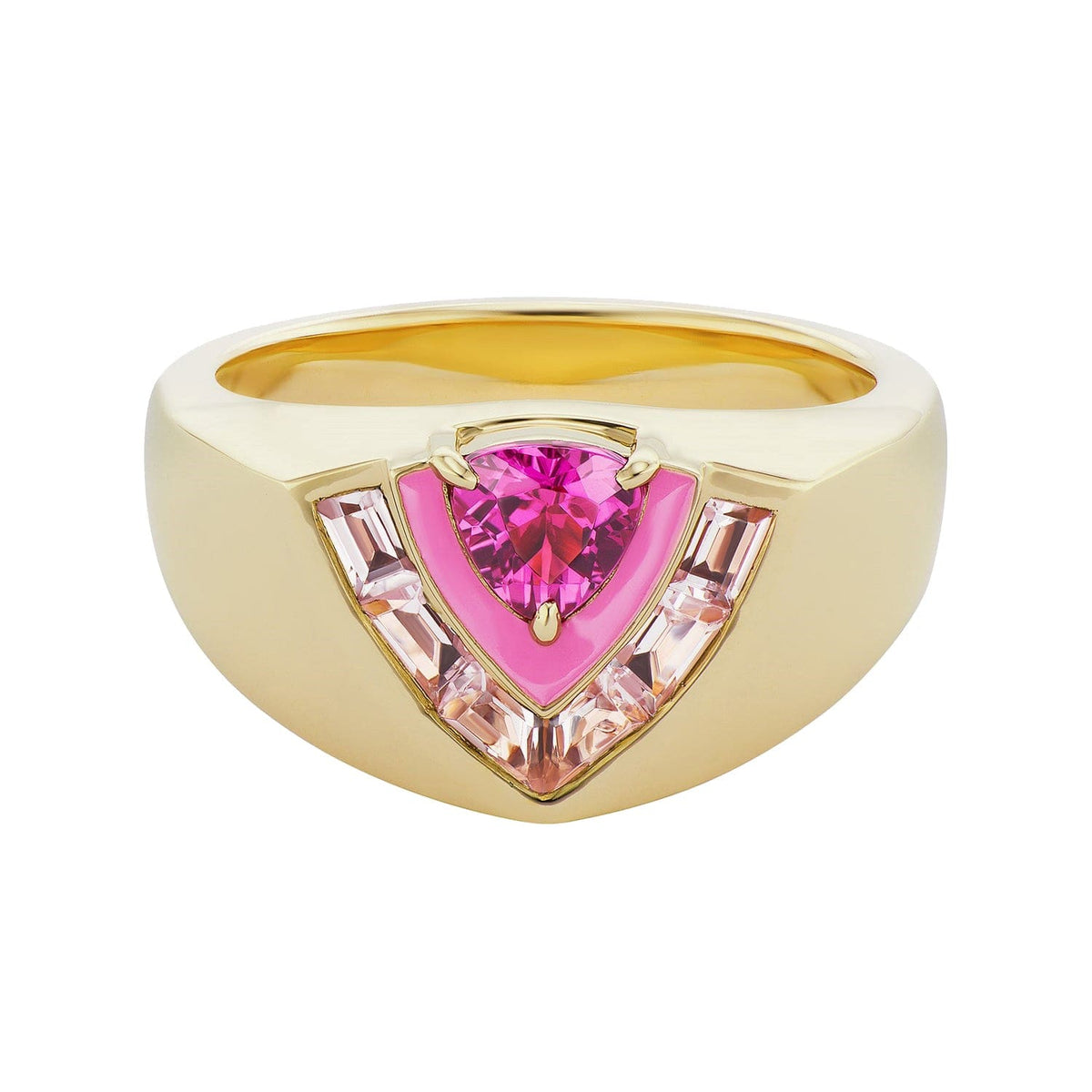 18K Yellow Gold Tiered Pink Tourmaline and Morganite Signet Ring