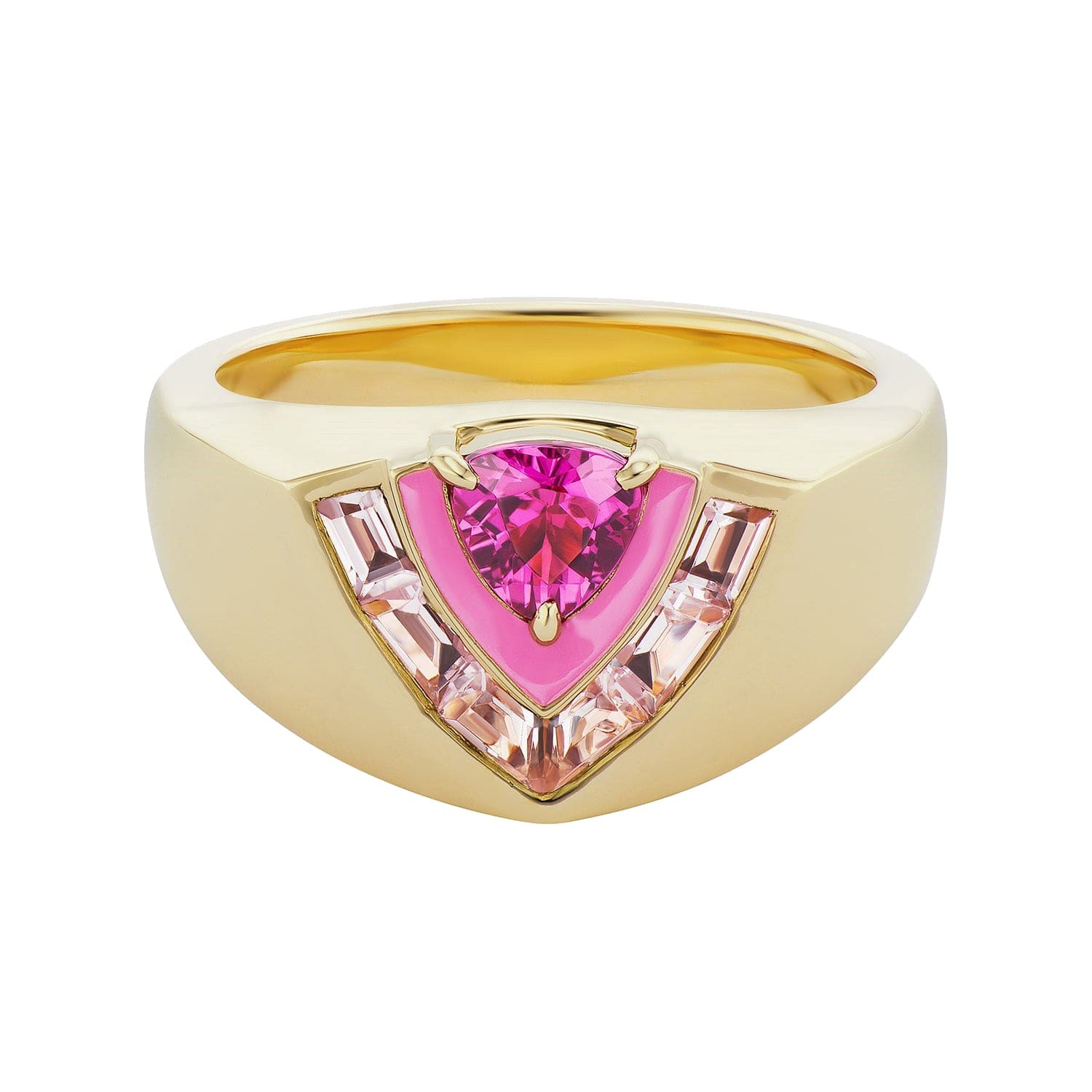 Emily P. Wheeler 18K Yellow Gold Tiered Pink Tourmaline and Morganite Signet Ring