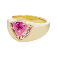 18K Yellow Gold Tiered Pink Tourmaline and Morganite Signet Ring