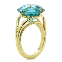18K Yellow Gold Round Blue Zircon Ring