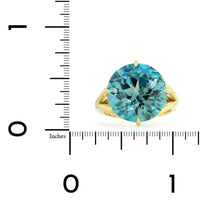 18K Yellow Gold Round Blue Zircon Ring