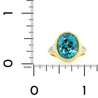 18K Yellow Gold Blue Zircon Diamond 3 Stone Ring