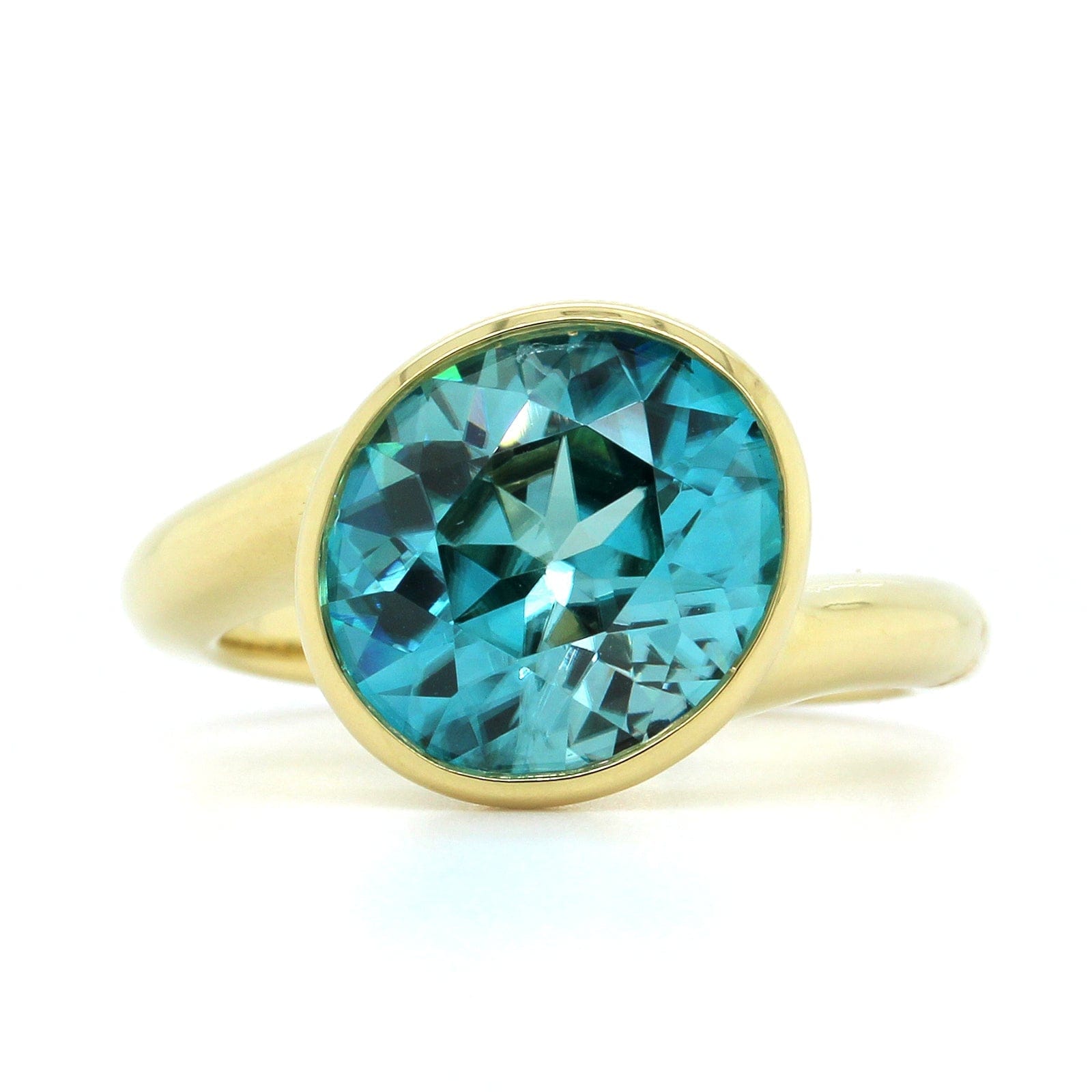 18K Yellow Gold Oval Blue Zircon Bezel Set Ring