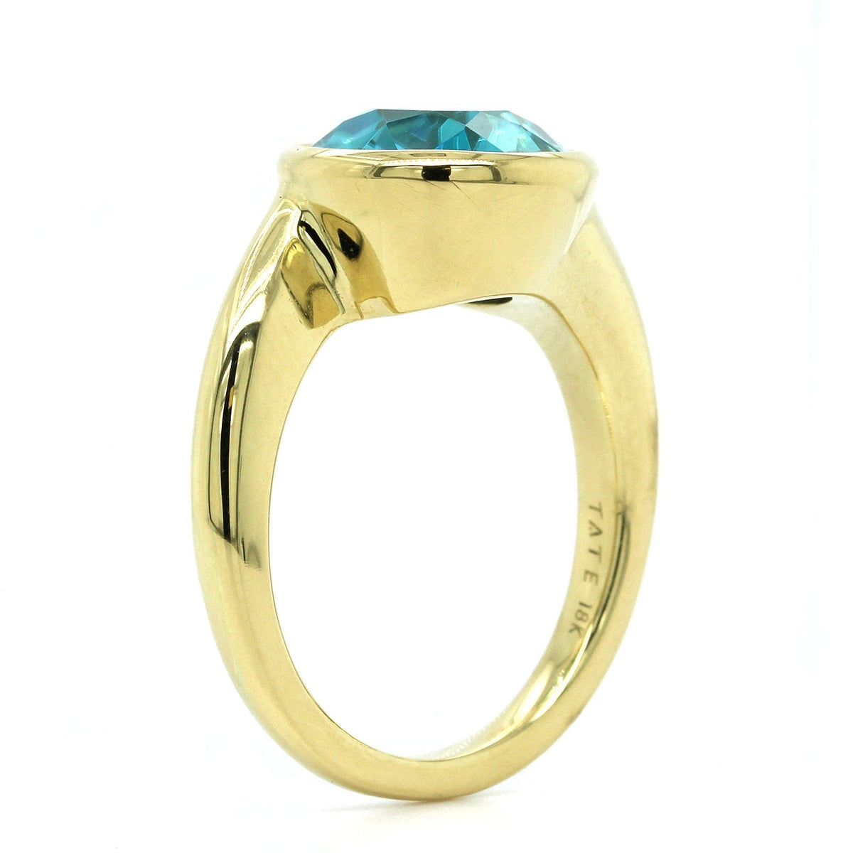 18K Yellow Gold Oval Blue Zircon Bezel Set Ring
