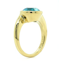 18K Yellow Gold Oval Blue Zircon Bezel Set Ring
