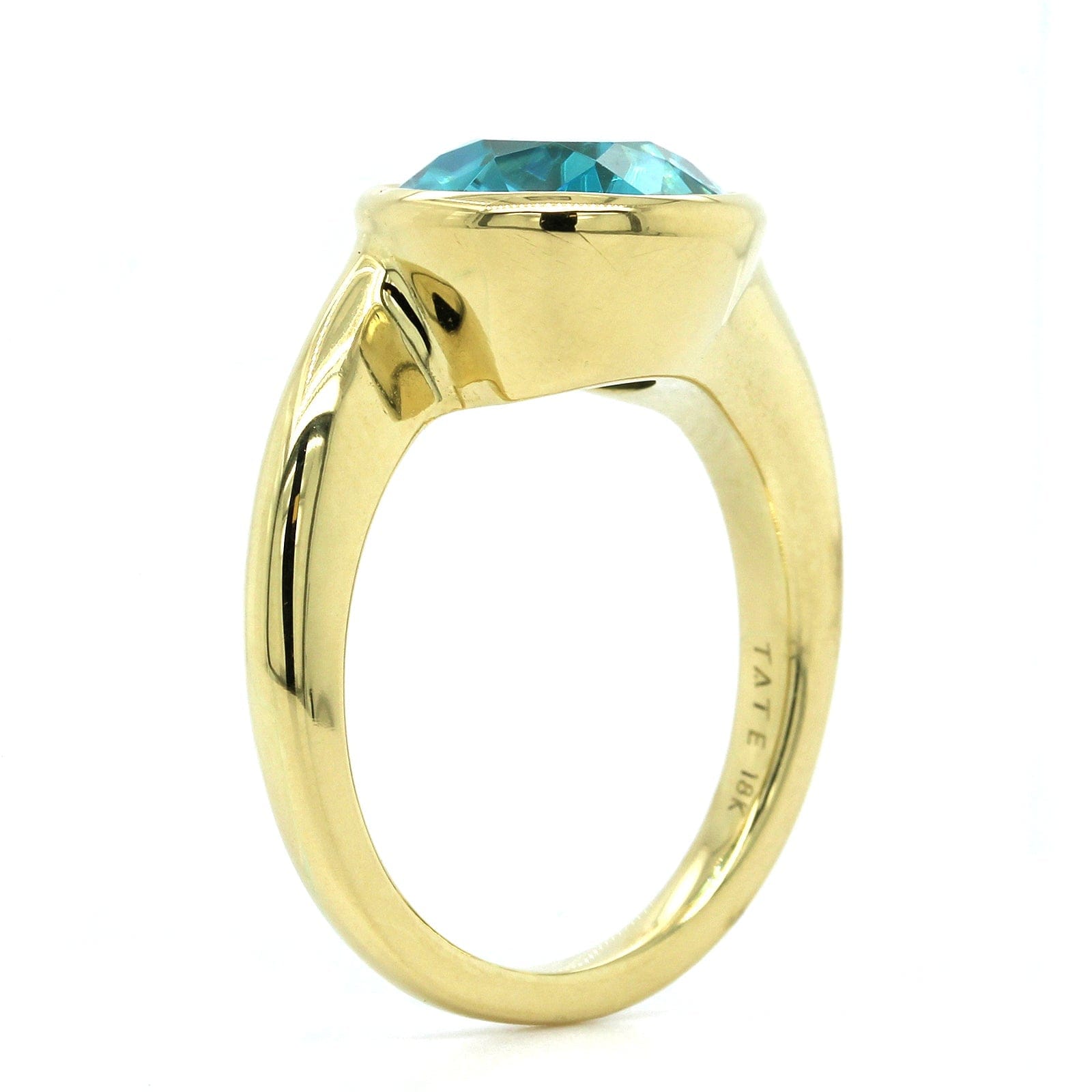 18K Yellow Gold Oval Blue Zircon Bezel Set Ring