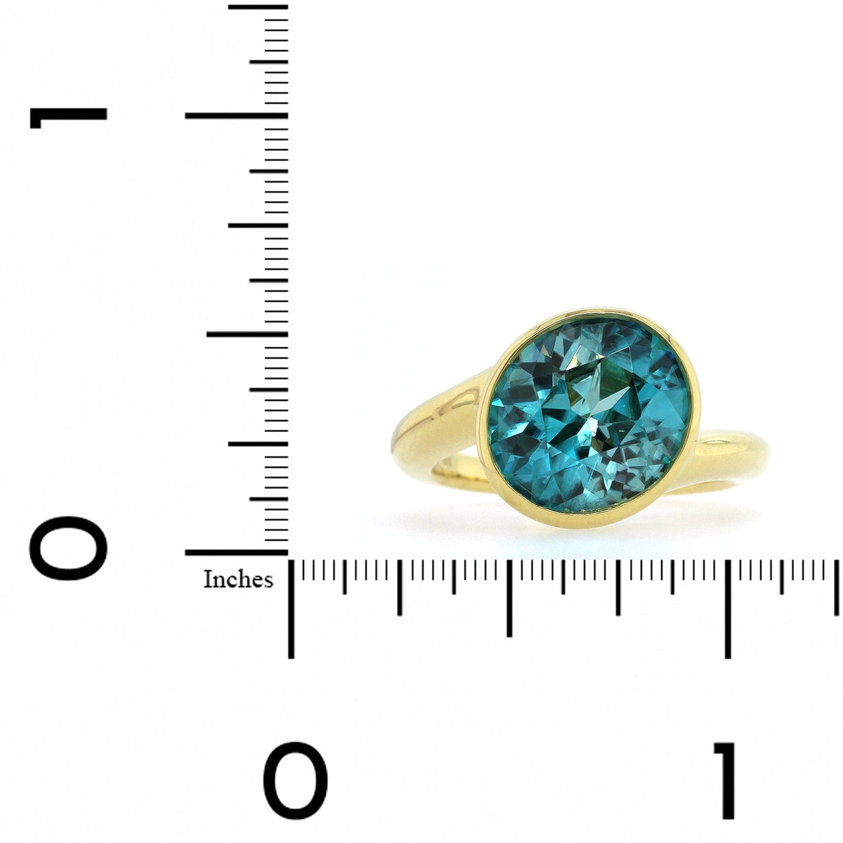 18K Yellow Gold Oval Blue Zircon Bezel Set Ring