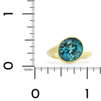 18K Yellow Gold Oval Blue Zircon Bezel Set Ring