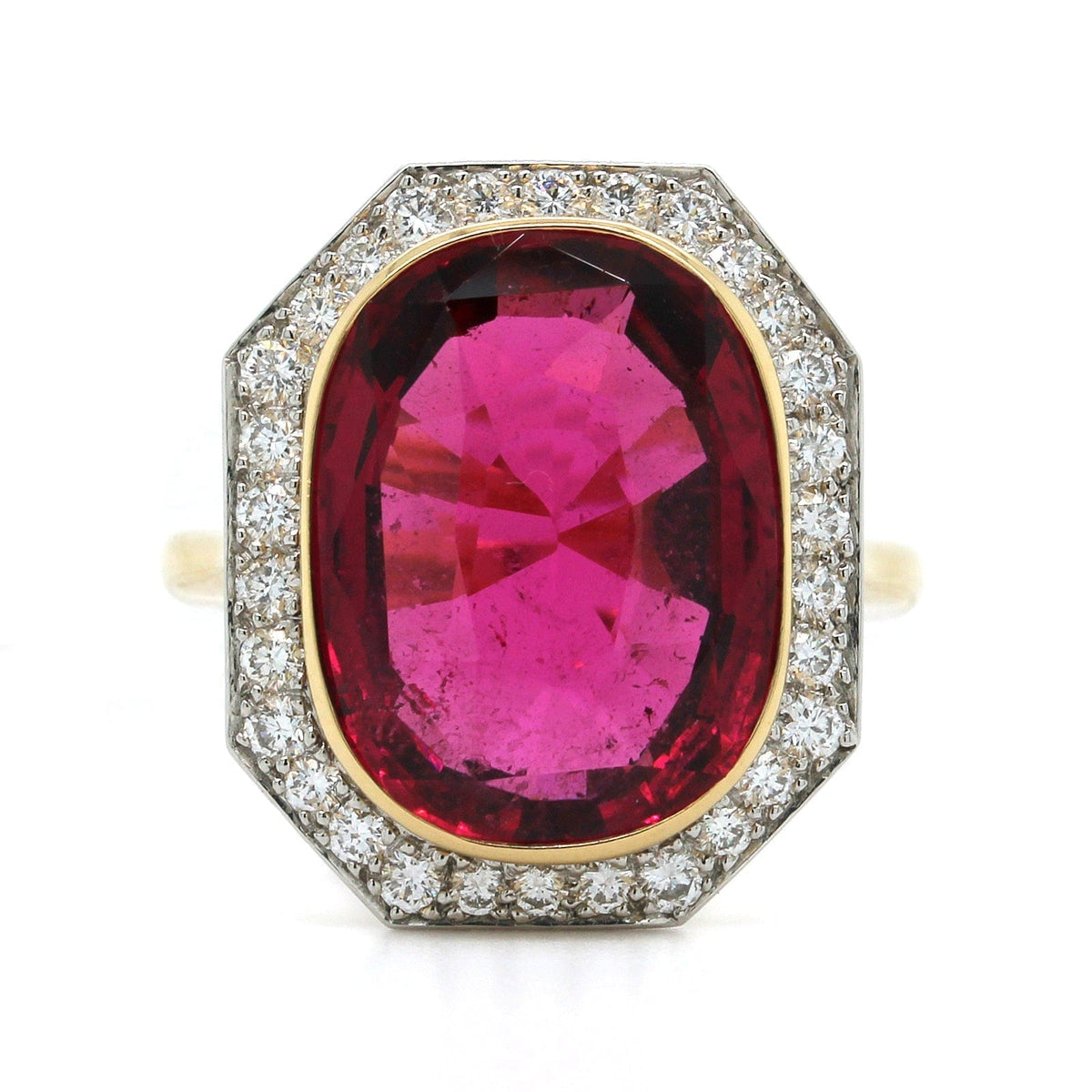 Eclat Jewels 18K Yellow Gold Oval Rubellite Diamond Halo Ring