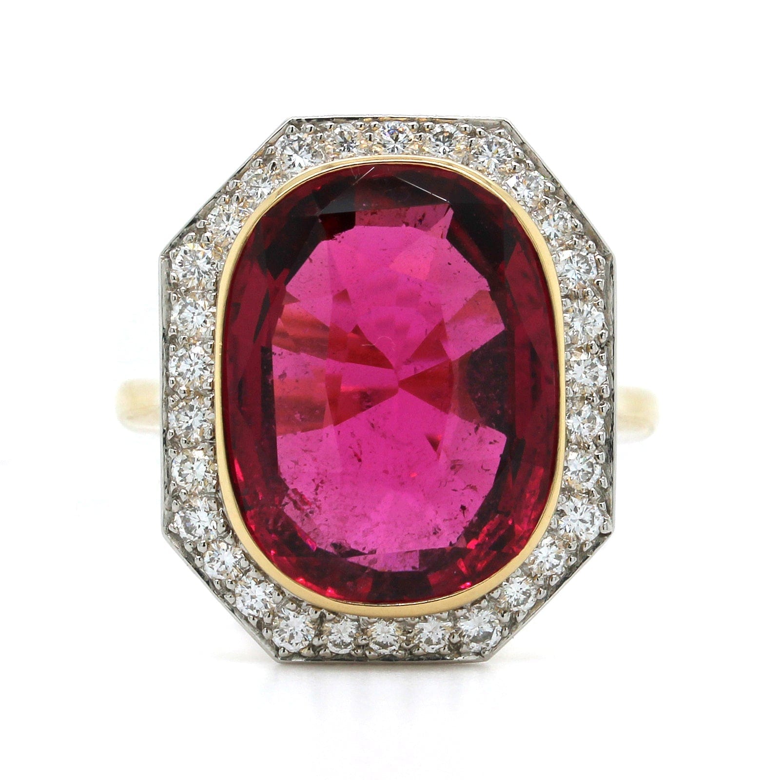 Eclat Jewels 18K Yellow Gold Oval Rubellite Diamond Halo Ring