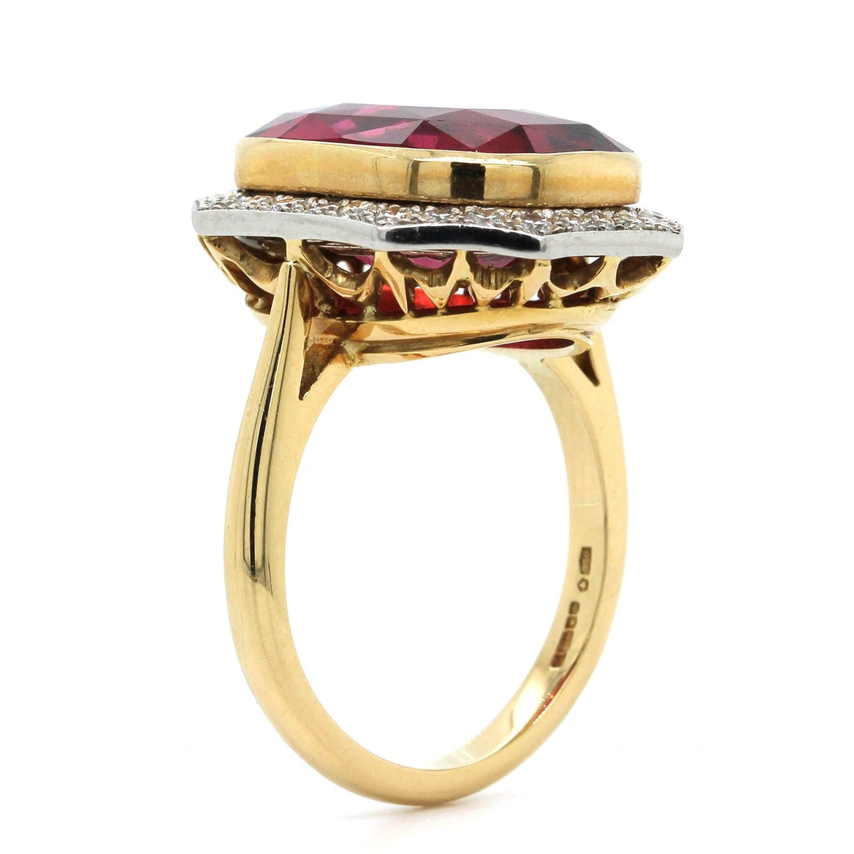 Eclat Jewels 18K Yellow Gold Oval Rubellite Diamond Halo Ring
