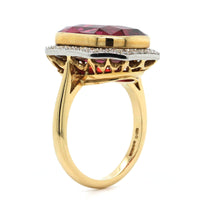 Eclat Jewels 18K Yellow Gold Oval Rubellite Diamond Halo Ring