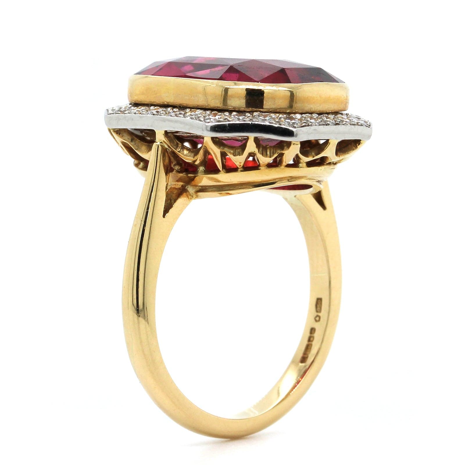 Eclat Jewels 18K Yellow Gold Oval Rubellite Diamond Halo Ring
