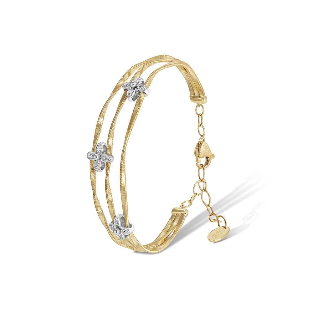 Marrakech Onde 18K Yellow Gold 3 Row Diamond Flower Bangle Bracelet, Gold, Long's Jewelers