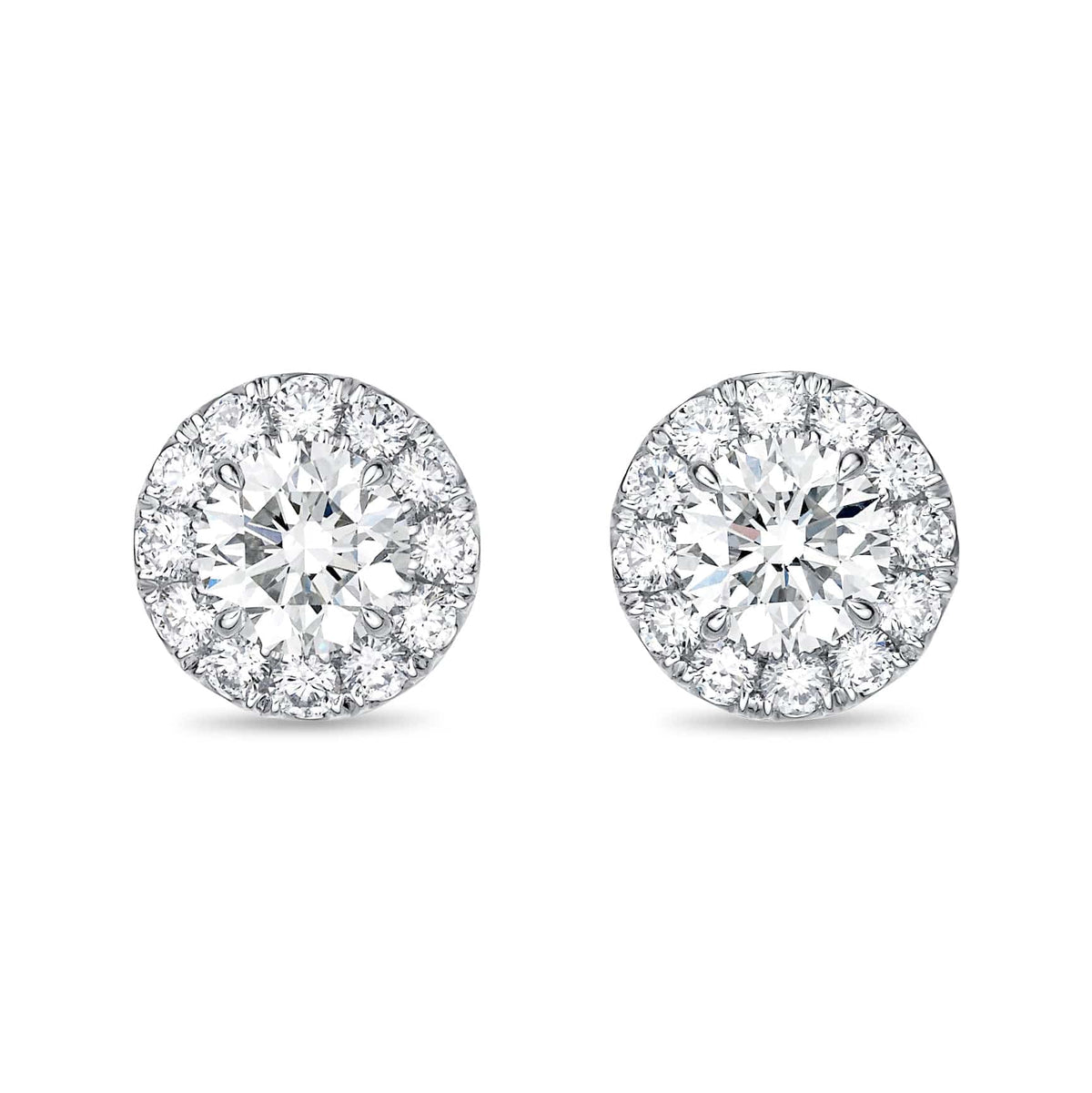 18K White Gold Diamond Halo Stud Earrings
