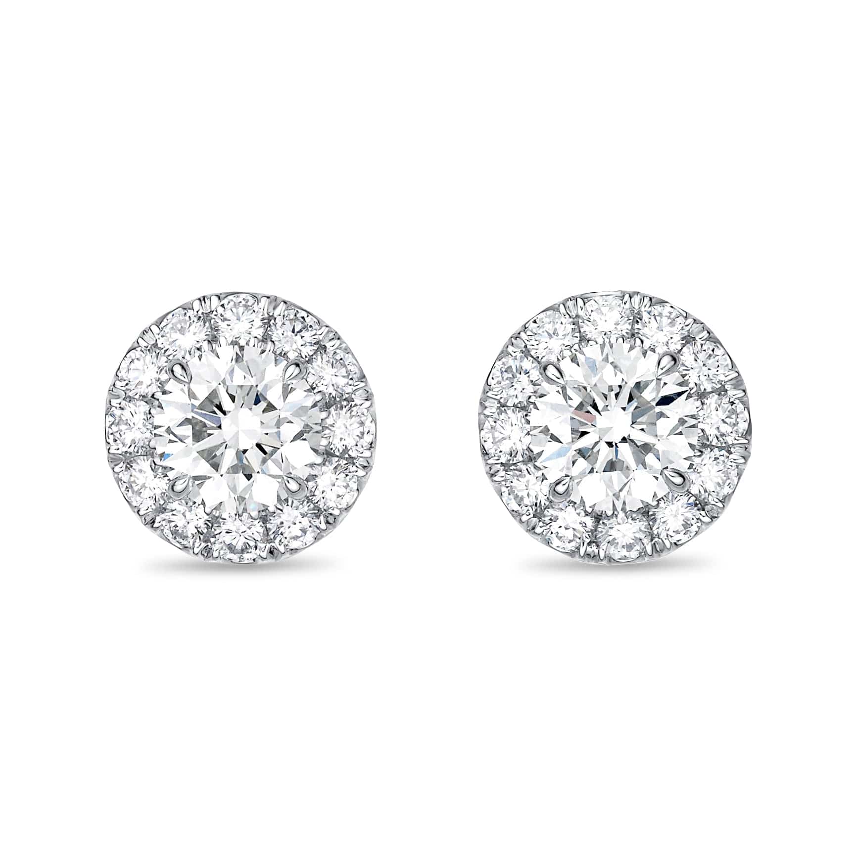 18K White Gold Diamond Halo Stud Earrings