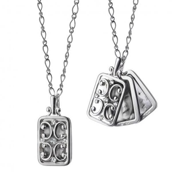 Sterling Silver Rectangular Gate Locket With Sapphires