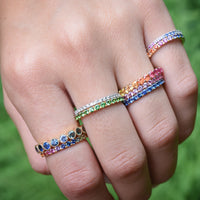 18K Yellow Gold Multi-Color Sapphire Eternity Ring