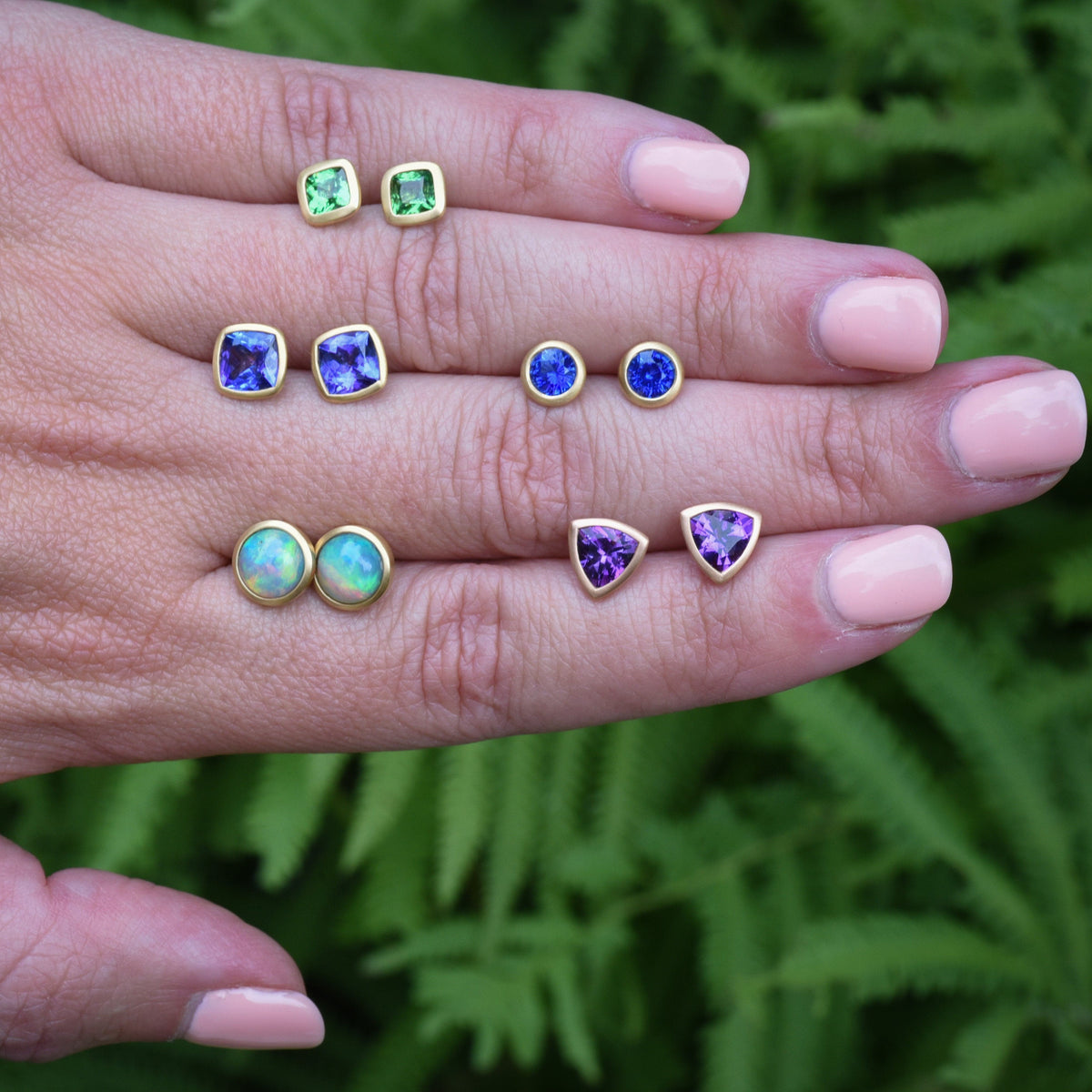 18K Yellow Gold Cushion Emerald Studs