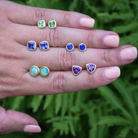 18K Yellow Gold Cushion Emerald Studs
