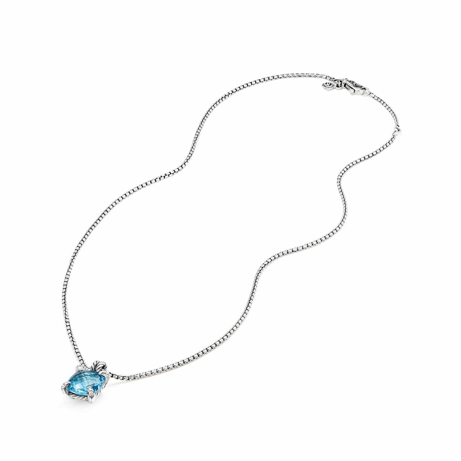 Chatelaine® Pendant Necklace with Blue Topaz and Diamonds, 11mm