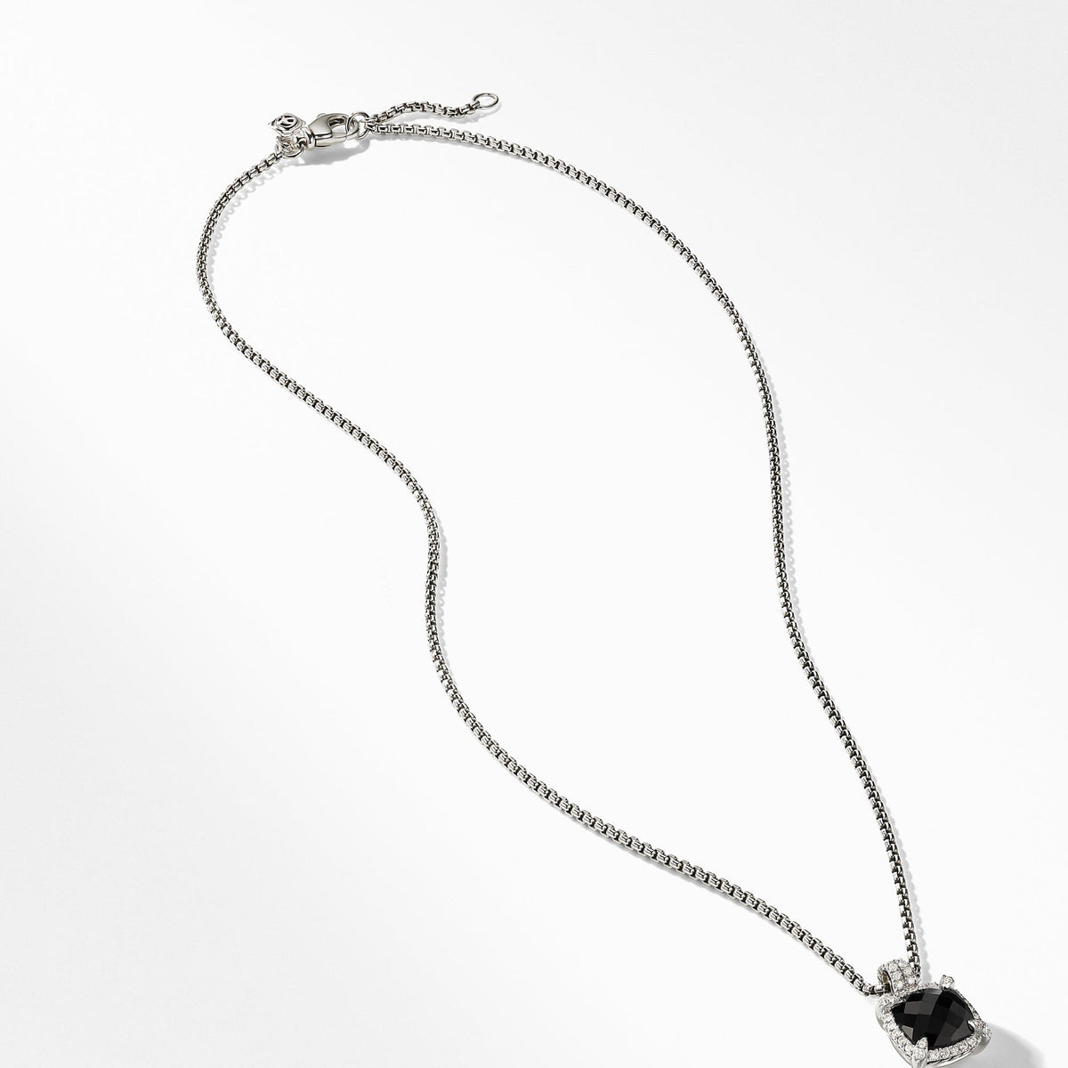 Chatelaine Pave Bezel Pendant Necklace with Black Onyx and Diamonds, 9mm