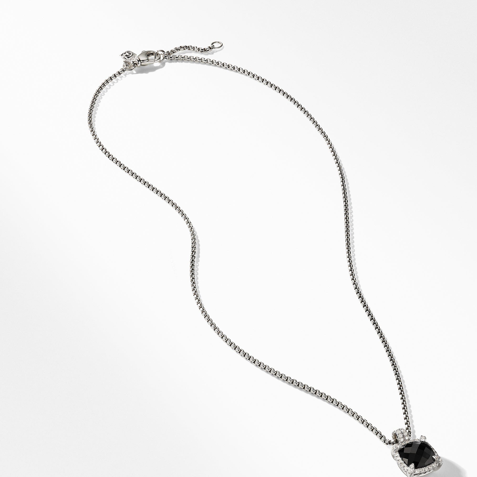 Chatelaine Pave Bezel Pendant Necklace with Black Onyx and Diamonds, 9mm
