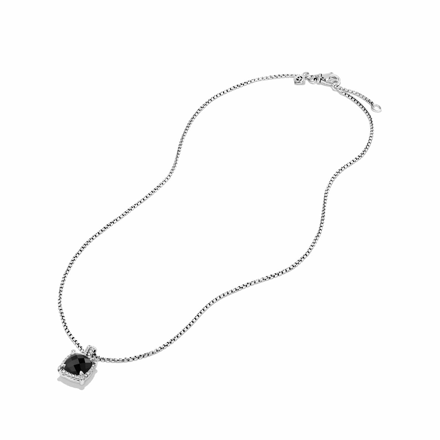 Chatelaine Pave Bezel Pendant Necklace with Black Onyx and Diamonds, 9mm