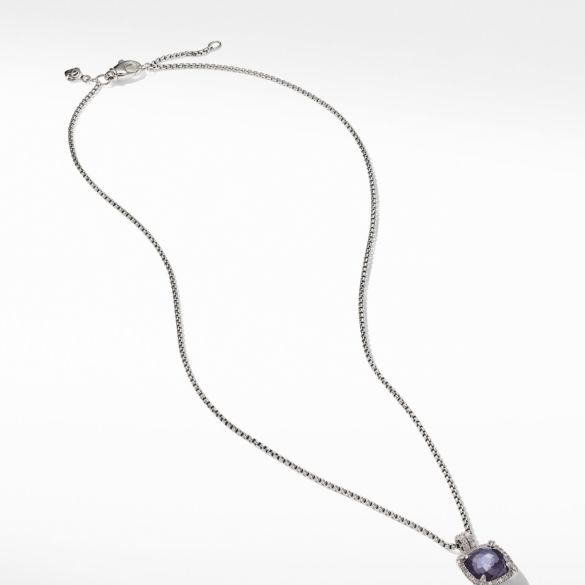 Chatelaine® Pave Bezel Pendant Necklace with Black Orchard and Diamonds, 9mm