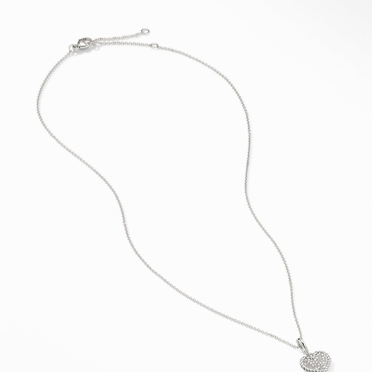 Cable Collectibles® Pavé Plate Heart Charm Necklace in 18K White Gold