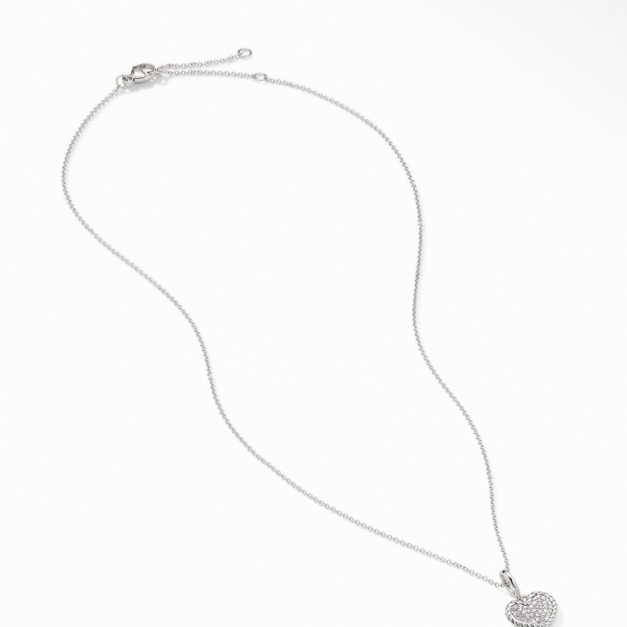 Cable Collectibles® Pavé Plate Heart Charm Necklace in 18K White Gold