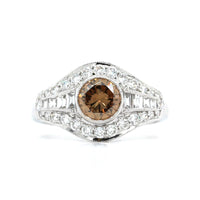18K White Gold Vintage Style Brown Diamond Ring