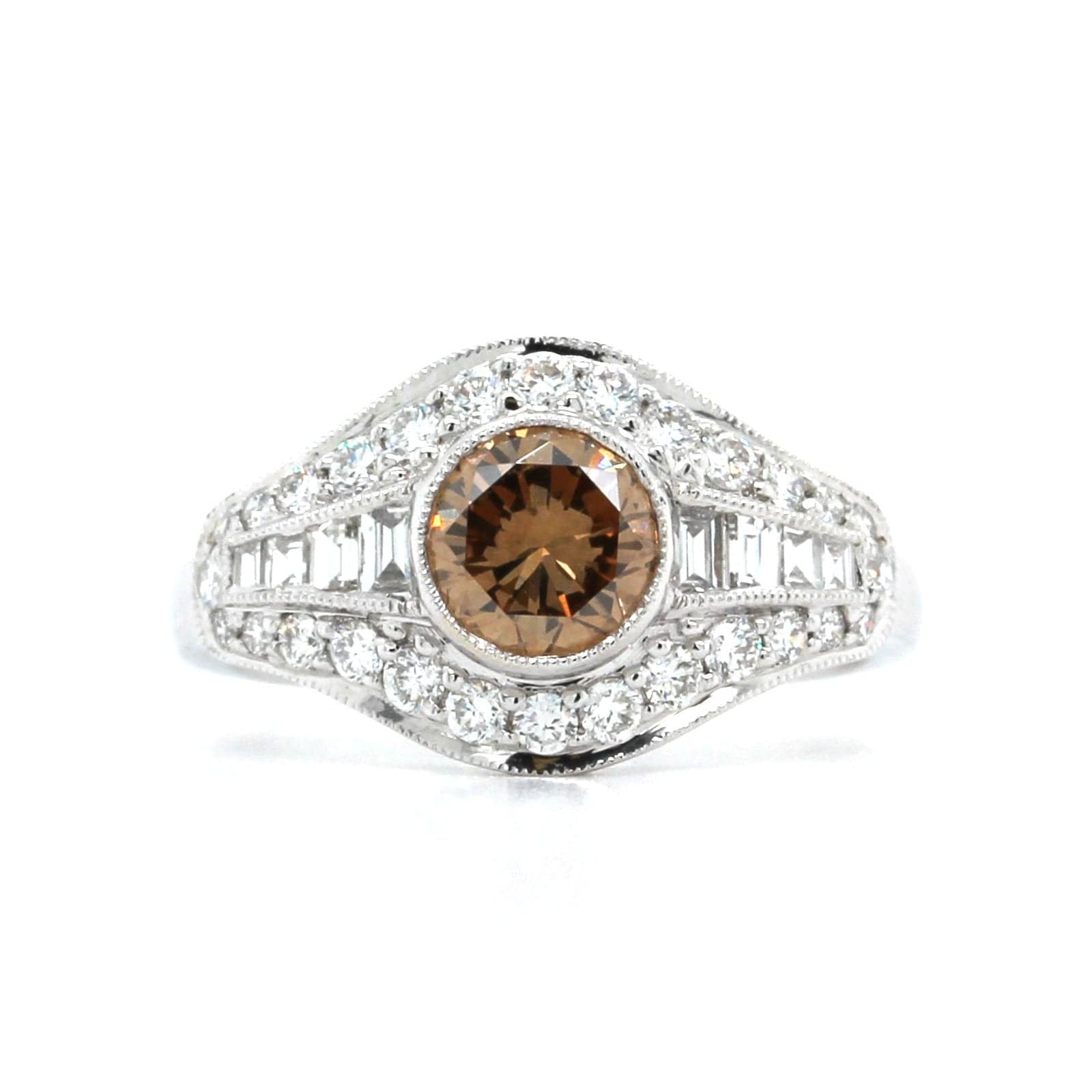 18K White Gold Vintage Style Brown Diamond Ring