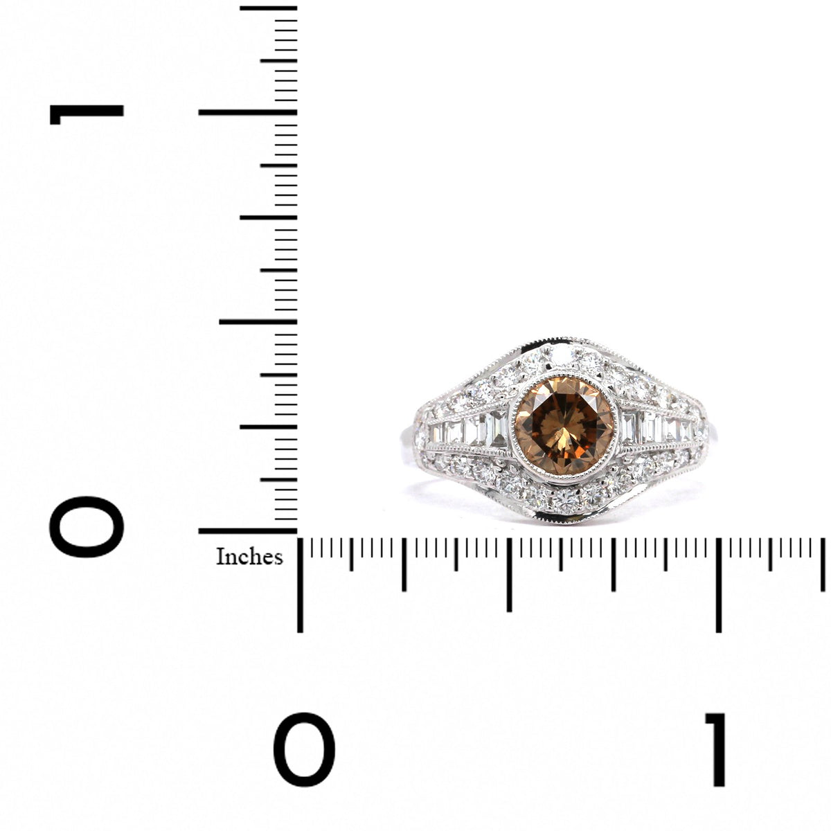 18K White Gold Vintage Style Brown Diamond Ring