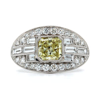 18K White Gold Fancy Yellow Diamond Vintage Style Engagement Ring
