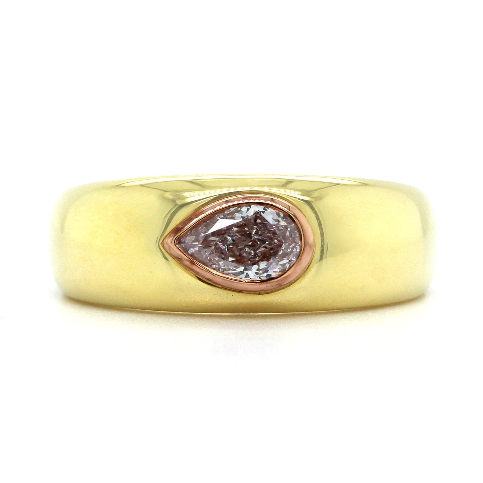 18K Yellow Gold Pear Shape Light Pink Diamond Ring, 18k yellow and 20k rose gold, Long's Jewelers