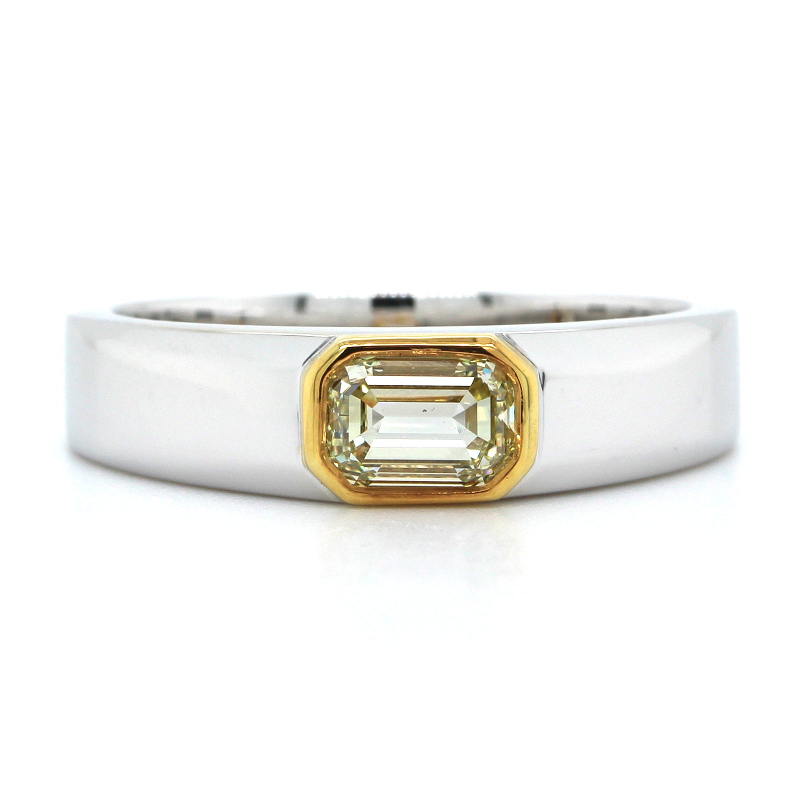 18K White Gold Fancy Yellow Emerald Diamond Ring, 18k white and yellow gold, Long's Jewelers