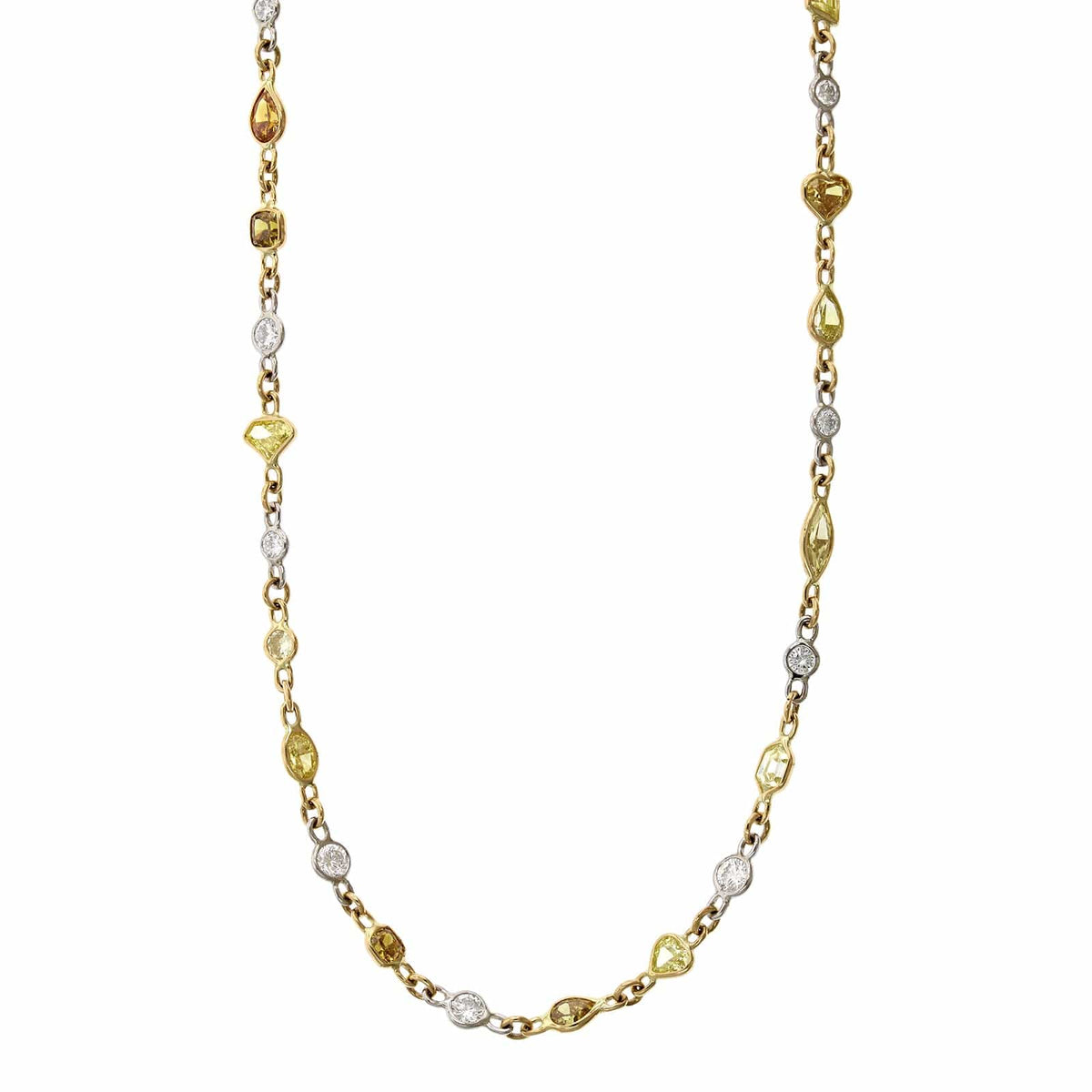 Platinum Bezel Set Fancy Yellow and White diamond Necklace