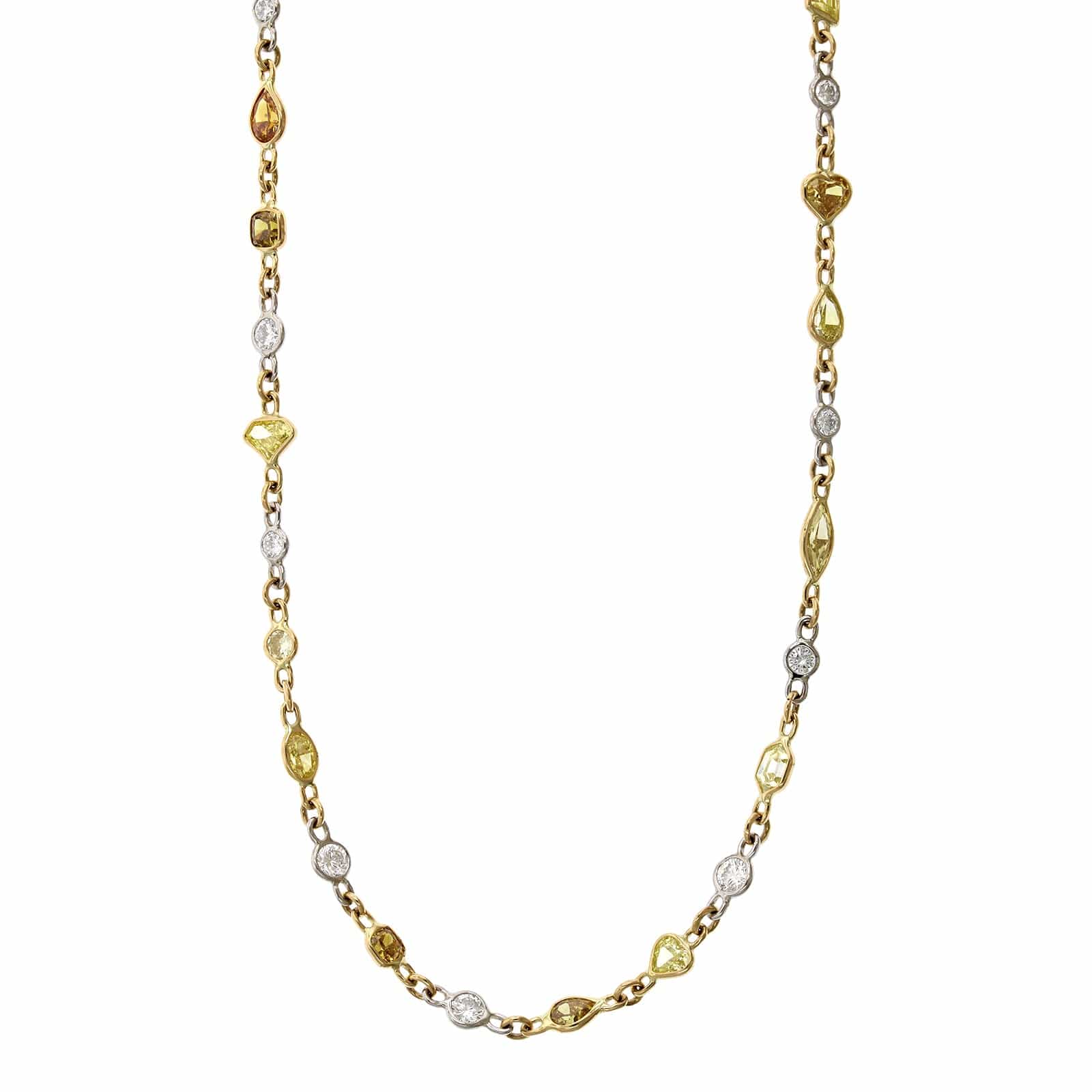 Platinum Bezel Set Fancy Yellow and White diamond Necklace
