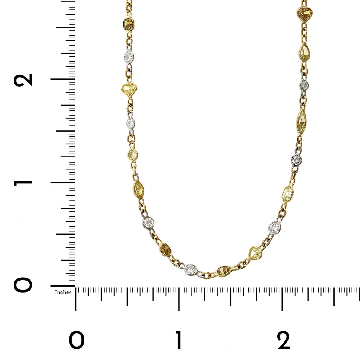 Platinum Bezel Set Fancy Yellow and White diamond Necklace